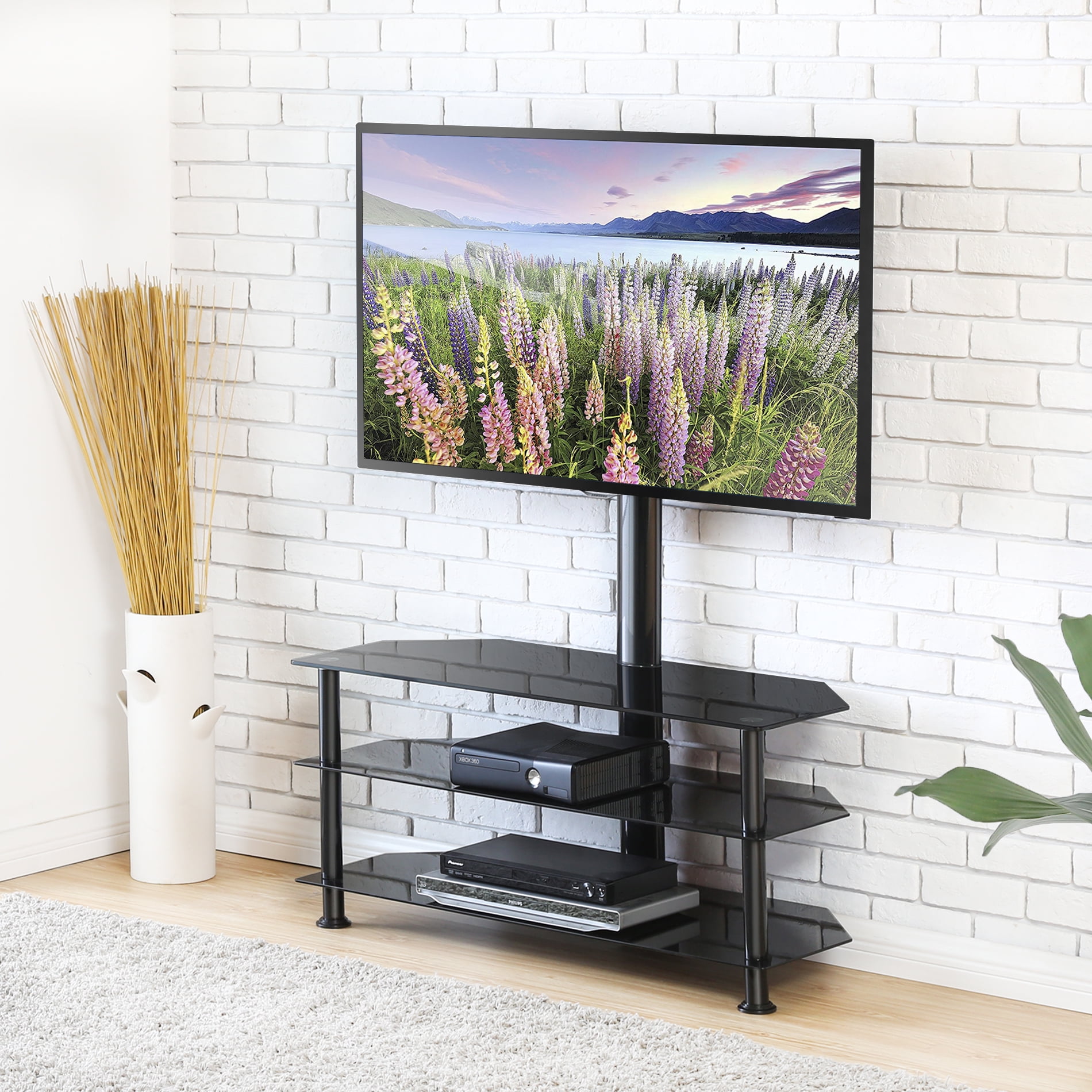 FITUEYES Swivel Floor TV Stand With Mount Height Adjustable 3 in 1 