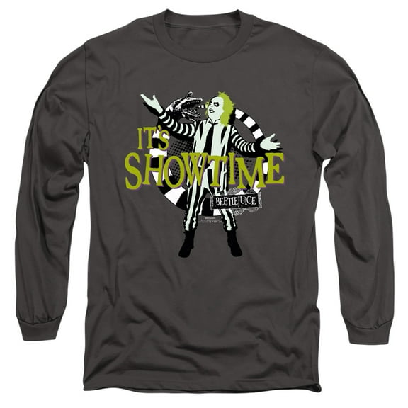 Beetlejuice Its Showtime Unisex Adult Long-Sleeve T Shirt,Charcoal, Medium