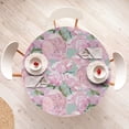 thumbnail image 4 of Ambesonne Floral Fitted Round Tablecloth, Pastel Tone Peony Flowers, 56"- 60" Diameter, Pale Pink Almond Green, 4 of 5