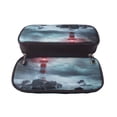 thumbnail image 5 of Picia Lighthouse in a Stormy Sea Pattern Large Capacity PU Leather Pencil Case Organizer Pen Marker Holder Double Zipper Storage Bag Big Pencil Pouch for College Office, 5 of 6