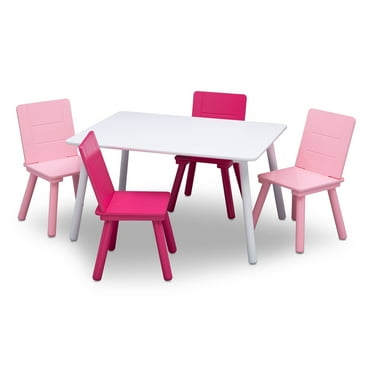 Delta Children Kids Chair Set and Table (4 Chairs Included), White/Pink