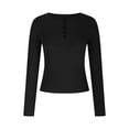 thumbnail image 4 of Womens Long Sleeve Henley Shirts Slim Fit Business Casual Tops Button Up Trendy Ribbed Knit T Shirts 2026 Fall Going Out Top Ladies, 4 of 7