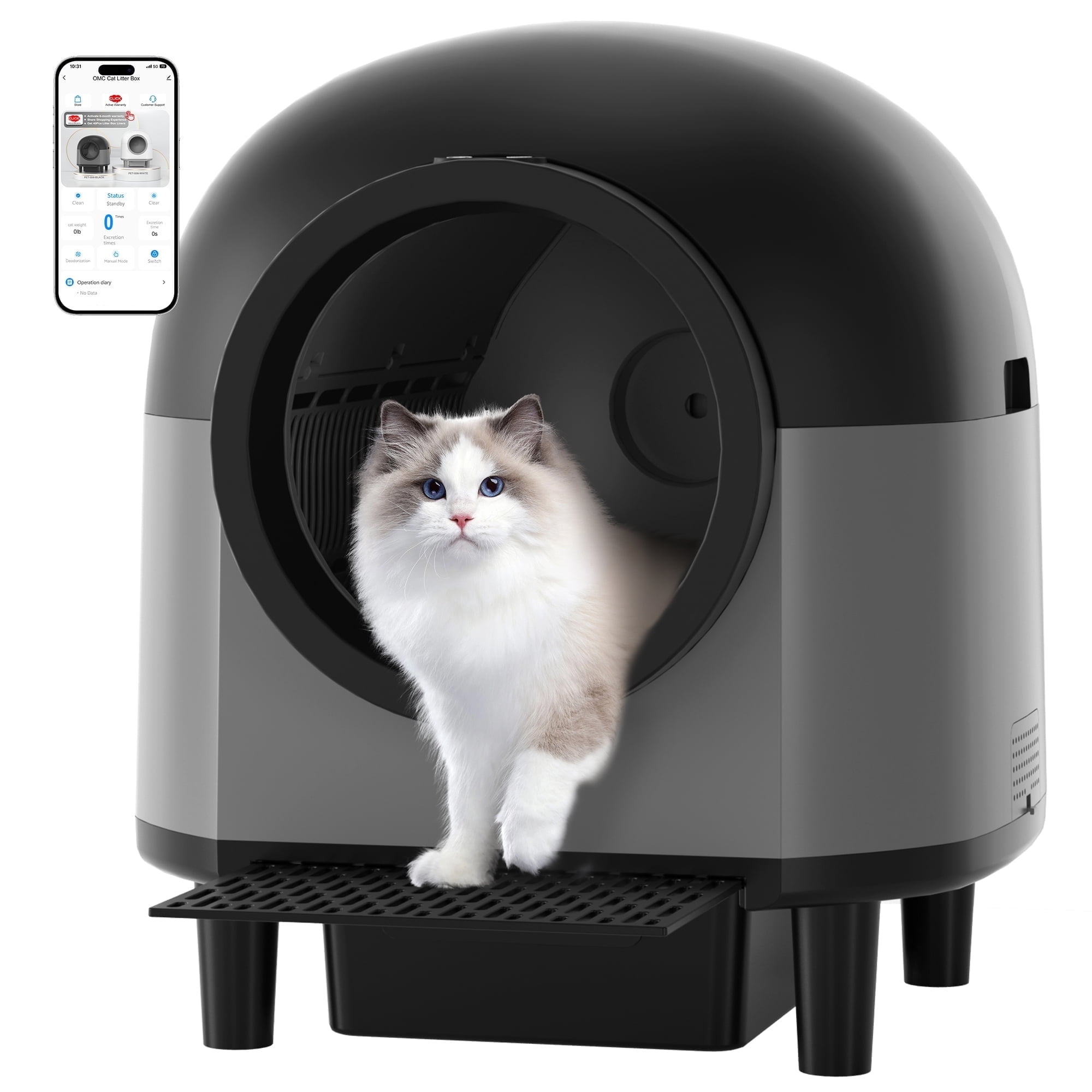 ABRCT Self-Cleaning Automatic Litter Box Pro – Smart Robot Litter Box For Multiple Cats, 60L Large Capacity, Anti-Pinch Safety, Health Tracking App, With Deodorizer (Grey)