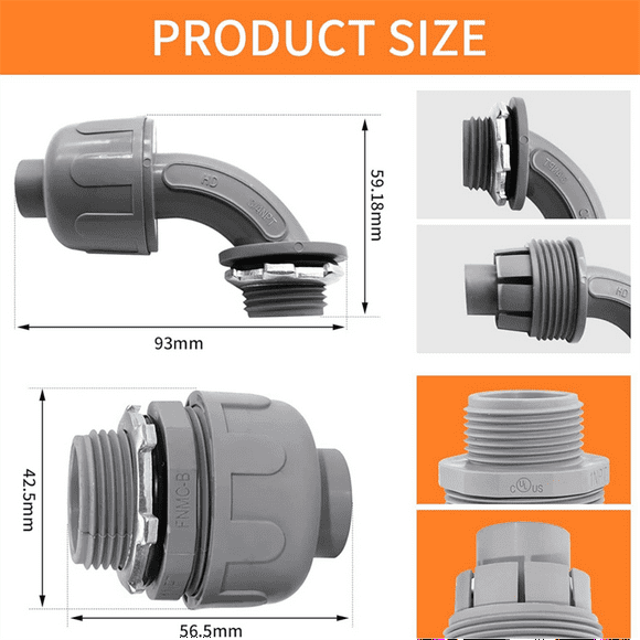 30Pcs,3/4In Liquid Tight Connector Non-Metallic Electrical Conduit Fittings, PVC Flexible Conduit (Straight+90 Degree)