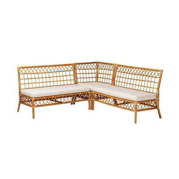 bali & pari Capella Honey Rattan 3-Piece Dining Nook Banquette Set
