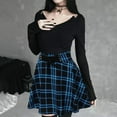 thumbnail image 2 of Women's Gothic Punk Plaid Pleated High Rise A-line Flare Mini Skirt Blue M, 2 of 7