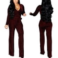 thumbnail image 2 of Sparkly Sequin Wide Leg Jumpsuits for Women Long Sleeve Plus Size V Neck Sexy Elegant One Piece Pants Rompers Belt, 2 of 7