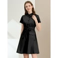 thumbnail image 3 of INSPIRE CHIC Women's Fit and Flare Collar Pocket Elastic Waist Mini Dress, 3 of 6