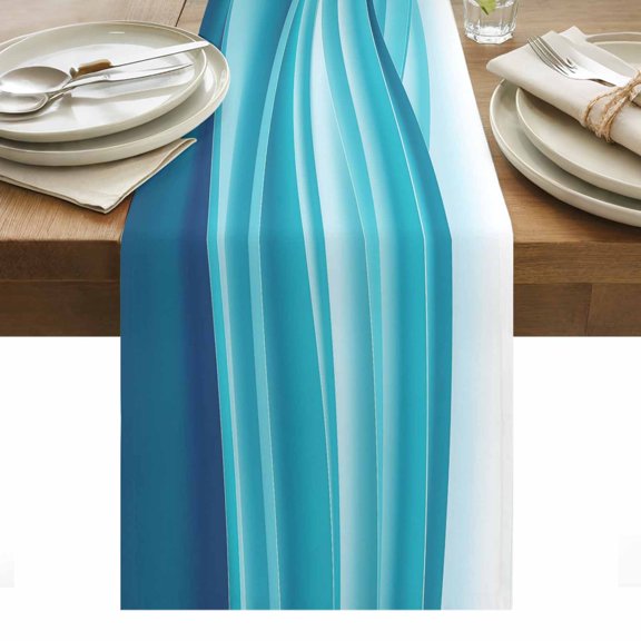 Turquoise Striped Table Runner - 60 Inch Long, Kitchen Dining Table Runner Dresser Scarves, Modern Abstract Art Wave Moire Gradient Farmhouse Decor for Coffee Tables Wedding Party Banquet