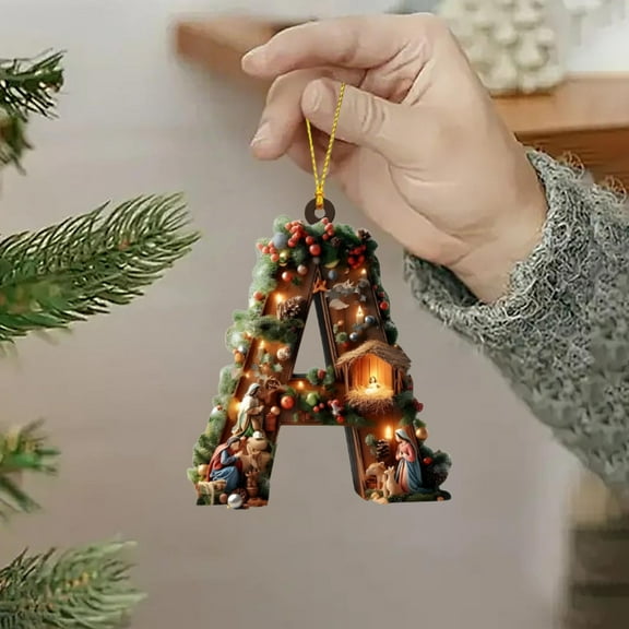 Antqov 26 Letter Ornaments Christmas Tree Decoration Personalized Nativity Scene Christmas Letter Christmas Tree Hanging Alphabet Letters for Home Holiday Party Supplies Gifts