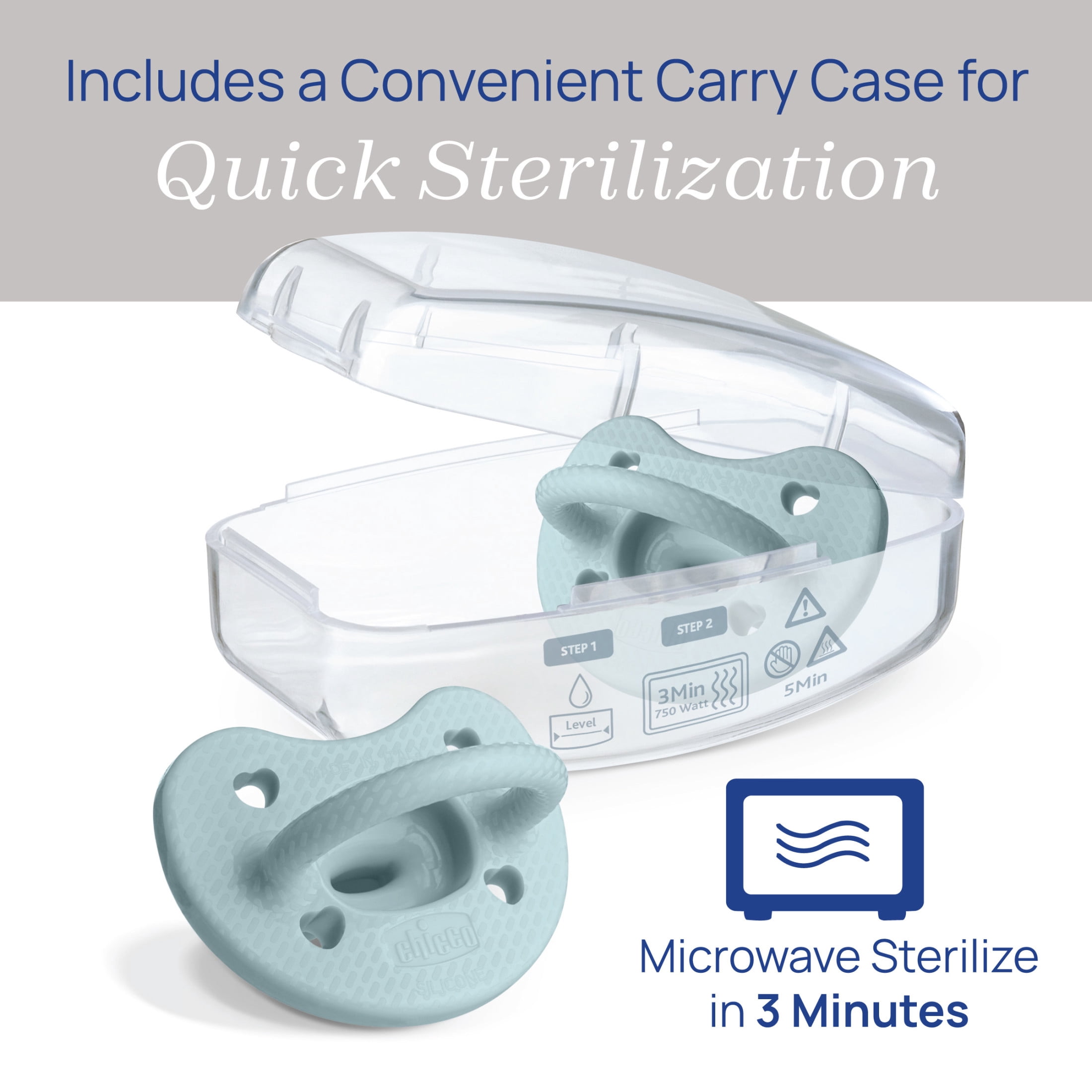 Chicco PhysioForma® Luxe One-Piece Silicone Pacifier, 6-16 Months, 2pk - Coastal Blue, New
