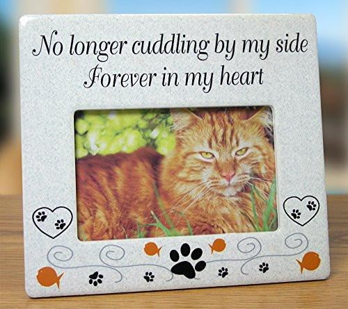 Home-X Cat Pet Memorial Picture Frame Pet Loss Ceramic Picture Frame Cat Memorial Sympathy Gift in Loving Memory for Cats Home and Office Decor for Cat Lovers-White-6 X 7