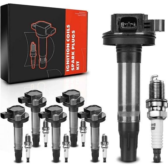 A-Premium Set of 6 Ignition Coil Pack and Iridium Spark Plugs Compatible with Ford F-150 Explorer Edge Transit-350 Mustang Flex & Lincoln MKZ MKX & Mazda 6 CX-9