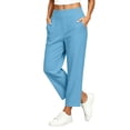 thumbnail image 6 of Sunnin Solid Color High Waist Pants Elastic Waist with Pockets Cropped Casual Everyday Wear, 6 of 6