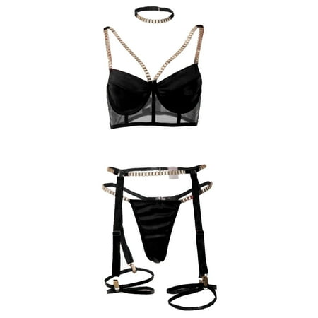 

Quealent Womens Lingerie Women Cute Lingerie Set Lace Strappy Camis And Panty Babydolls Nightwear Outfit Black Small