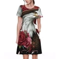 thumbnail image 1 of Easygdp Eagle With Hat And Roses para Vestido Transpirable de Mujer, Vestido Suelto de Manga Corta con Pliegues y Bolsillos para el Verano, 1 of 6