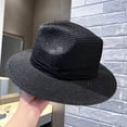 thumbnail image 4 of Sombrero de sol de ala ancha con visera ancha para mujer Sombrero enrollable de paja de Panamá Sombrero de sol de playa Fedora, 4 of 5