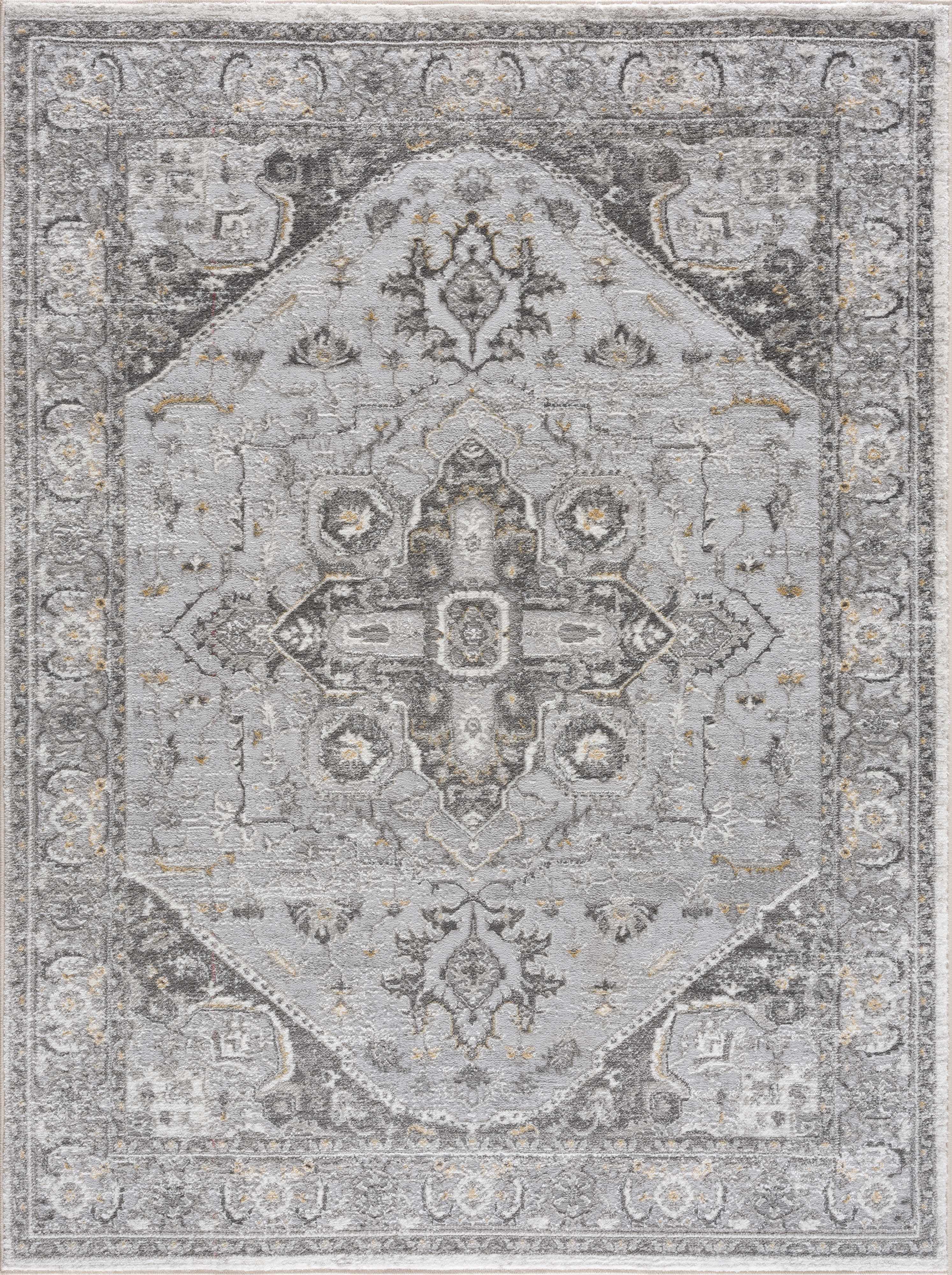 Hauteloom Liverpool Traditional Medallion Bedroom Living Room Area Rug - Oriental Carpet - Vintage Bohemian Farmhouse - Brown, Grey - 6'7" x 9'