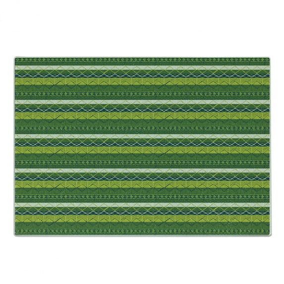 Aztec Cutting Board, Greenish Colors Motifs Modernized Look of Mexican Ornaments, Decorative Tempered Glass Cutting and Serving Board, in 3 Sizes, by Ambesonne