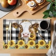 thumbnail image 2 of Farmhouse Cow Placemats Set of 8, Vintage Country Sunflower Black Buffalo Plaid Placemats for Dining Table, Place Mats for Kitchen Tabletop, Waterproof Wipeable Dining Table Mats Set, 2 of 9
