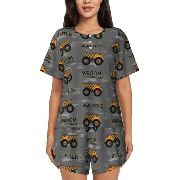 Fotbe Construction Machines Conjunto de Pijama Estampado para Mujer, 2 Piezas, Ropa de Dormir con Camiseta de Manga Corta y Shorts Suaves-Large