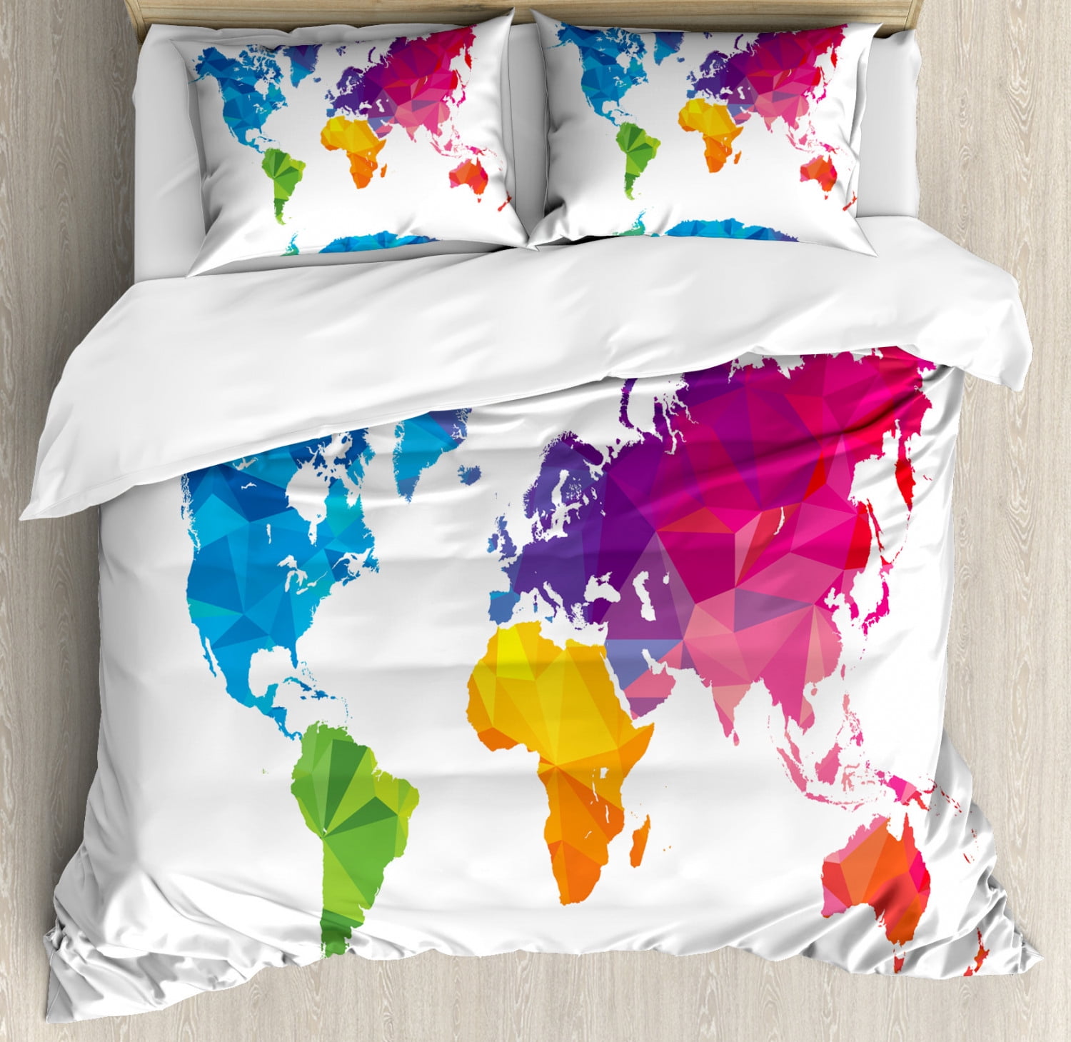 Map Queen Size Duvet Cover Set, Low Poly Style Artistic Illustration of ...