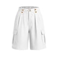 thumbnail image 5 of YTCAMLO Cotton Linen Bermuda Shorts for Women Casual Loose Fit Ruched Summer Beach Shorts with Pockets Drawstring Cargo Shorts, 5 of 7