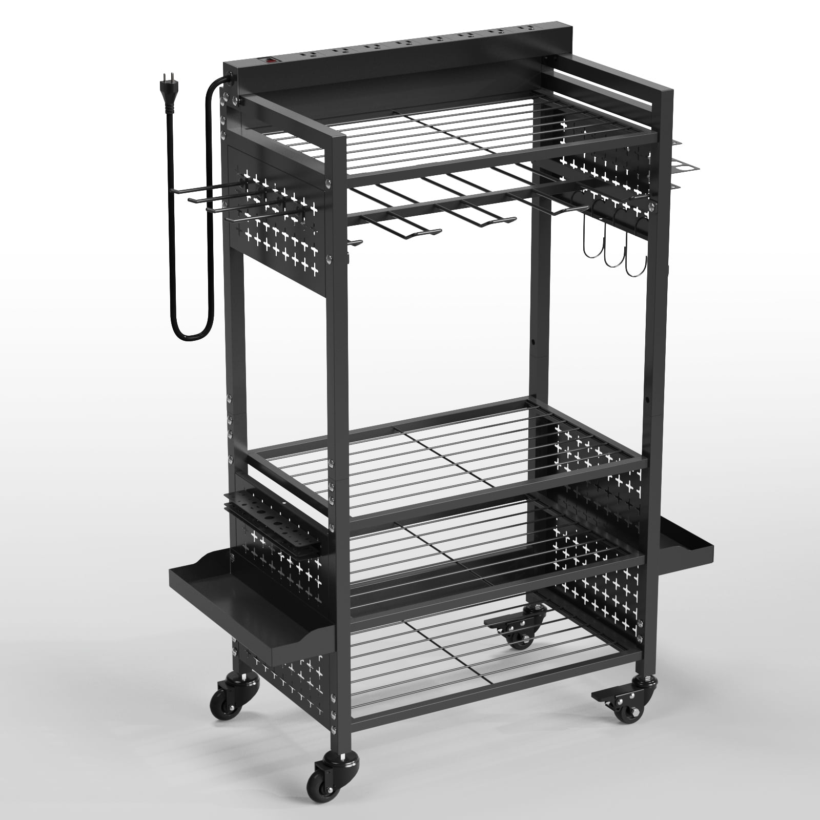 VDEVY Power Tool Organizer Cart with 8 Charger Ports & Adjustable Storage, Garage Workshop Utility Cart for Mechanic, Birthday Gift Ideas for Men