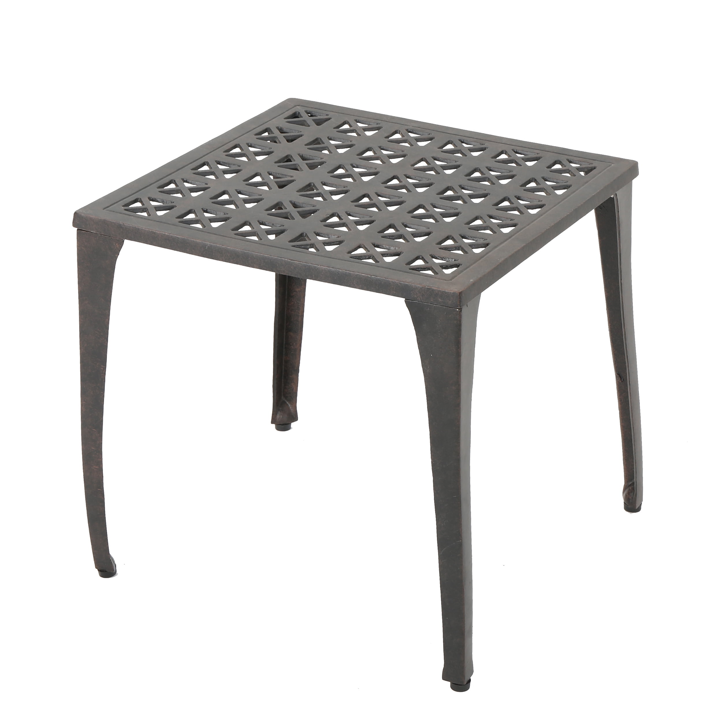 Side Table 18 Inch, Outdoor Cast Aluminum Table for Patio Balcony Garden, Bronze