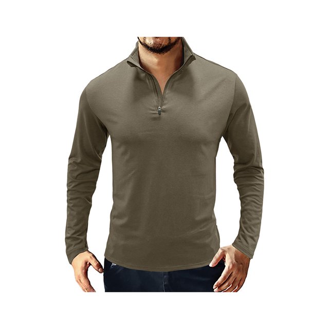 SAYOO Camiseta de manga larga para hombre, cuello alto, color sólido, jersey con escote de cremallera suave, tops informales ajustados para hombre SAYOO S M L XL XXL