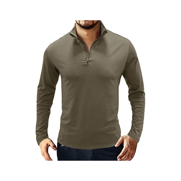 Sunloudy Camiseta de manga larga para hombre, cuello alto, color sólido, jersey con escote de cremallera suave, tops informales ajustados para hombre Sunloudy S M L XL XXL
