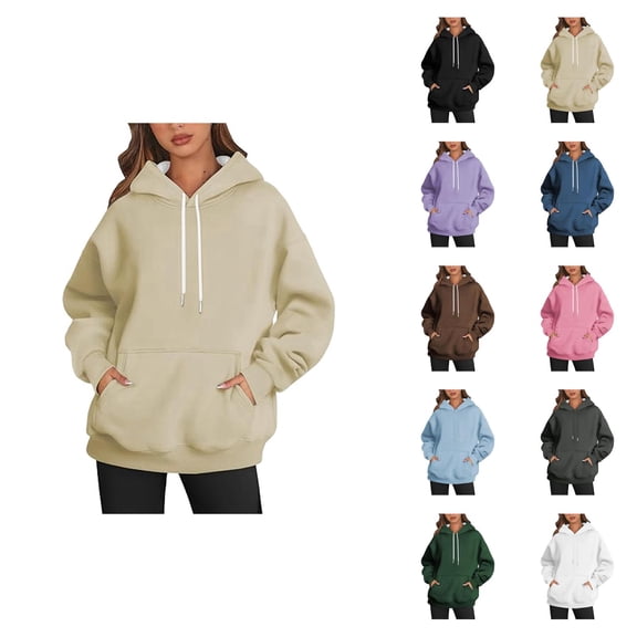 Plain Basic Hoodies for Women Long Sleeve Fashion Hooded Sweatshirt with Pockets Pullover Top