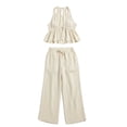 thumbnail image 5 of Guluxicc 2 Piece Women's Outfit Sets Halter V Neck Sleeveless Ruffle Hem Tops Front Cutout Wide Leg Pants Casual Outfits for Casual Wear, 5 of 5