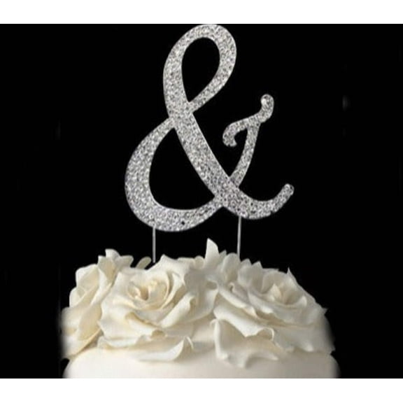 4-1/2 Inch Crystal Rhinestone Monogram Cake Topper - & Ampersand Large Silver