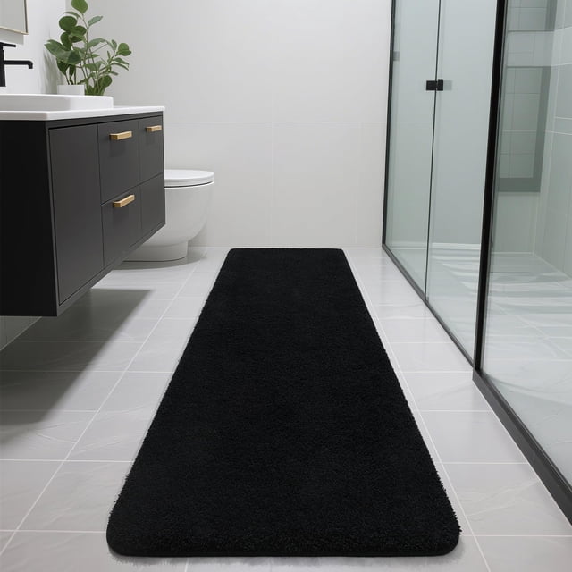 Alfombra Bathroom Runner B BENRON, larga, 70 x 60 cm, extra suave, negra