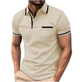 thumbnail image 4 of Aobny T-Shirts Pocket Button Up Plain Mens Tshirt Short Sleeve Collared Polos Big & Tall Mens Tshirts,Beige,L, 4 of 5