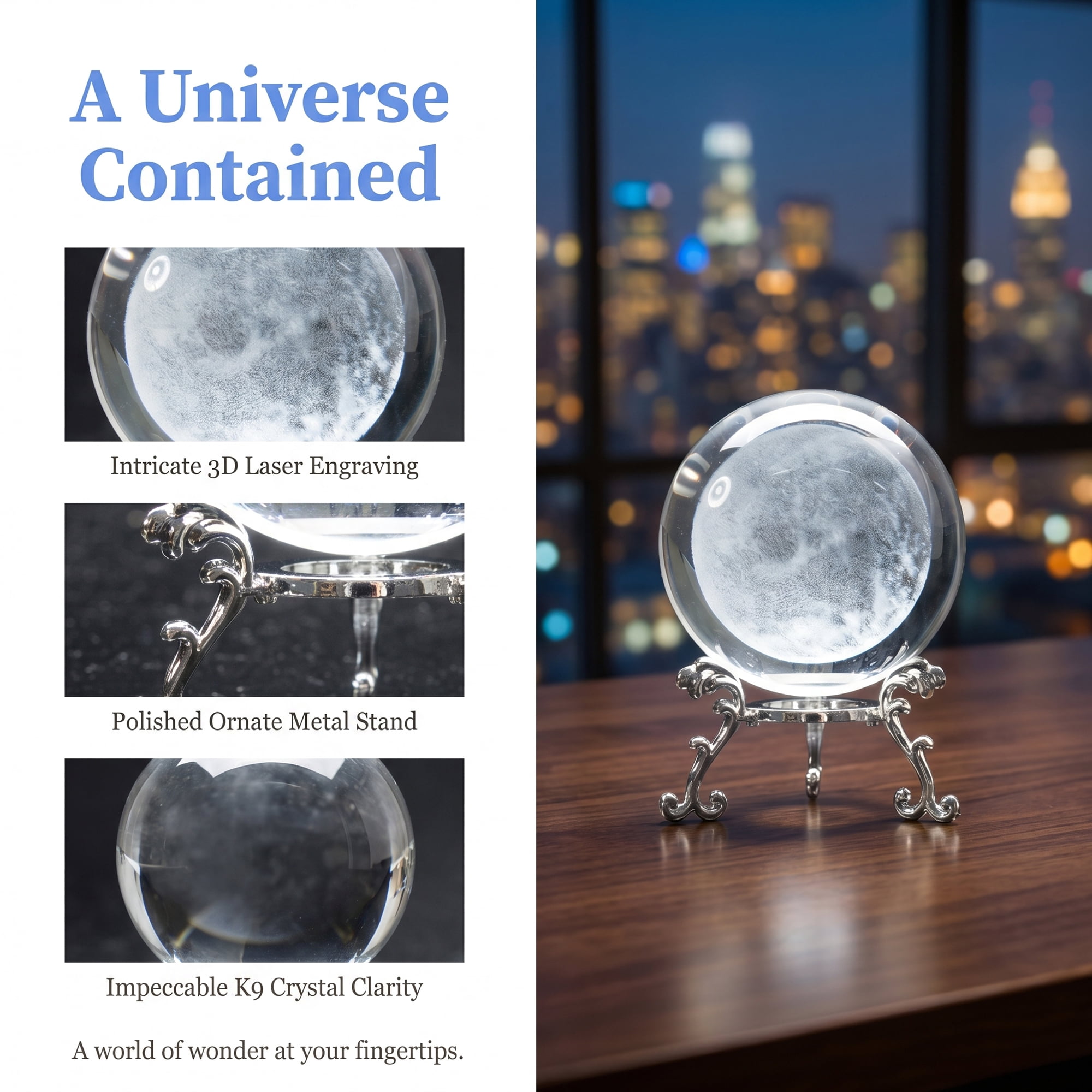 Unique Bargains Crystal Ball Figurine 3D Glass Paperweight with Base Clear Style F