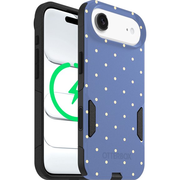 OtterBox iPhone 17 Air (Only) – Commuter Series Case – Built-In MagSafe – Thin, Dual-Layer, Pocket-Friendly, Port Cover – Blue Polka Dots