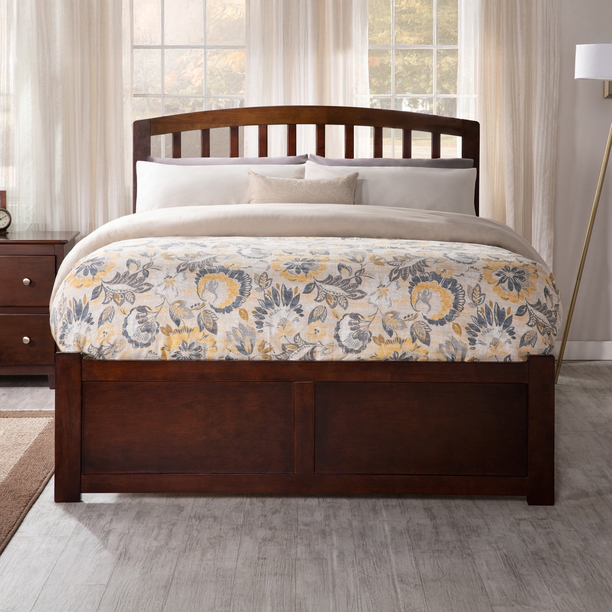 AFI Richmond King Wood Platform Bed with Footboard and Twin XL Trundle, Walnut