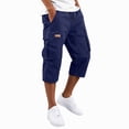thumbnail image 2 of Mens Capri Pants with Pockets Drawstring Elastic Waist Casual Comfortable Outdoor Athletic Hiking 3/4 Length Cargo Shorts Navy S, 2 of 7