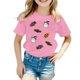thumbnail image 4 of Tisuna Halloween Girls Tops Child Ghost Print Short Sleeve Crew Neck Tops Comfortable Soft Kids Daily Wear Pink 12-13 Years, 4 of 4