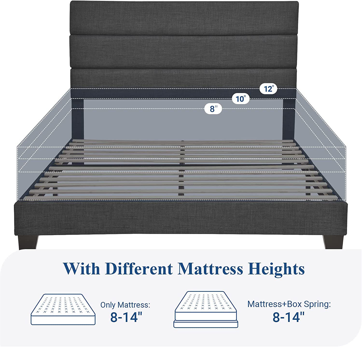 Allewie Queen Upholstered Platform Bed Frame, Dark Grey photo 6