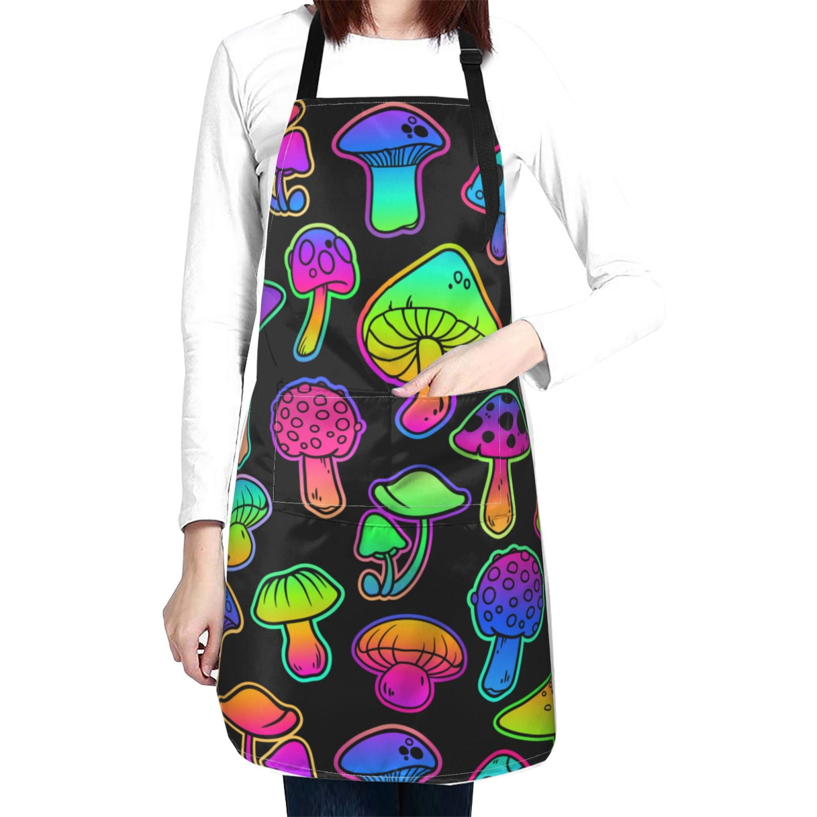 Kdxio Bright Mushrooms Apron with Pockets Adjustable Kitchen Aprons for Men Women Waterproof Aprons for Cooking,Drawing,Crafting, Baking Household Cleaning