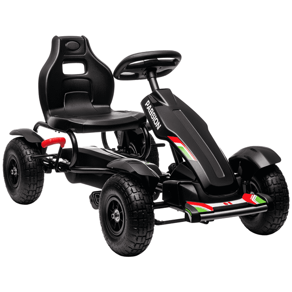 Aosom Pedal Go Kart for Kids w/ Adjustable Seat, Rubber Wheels, Black