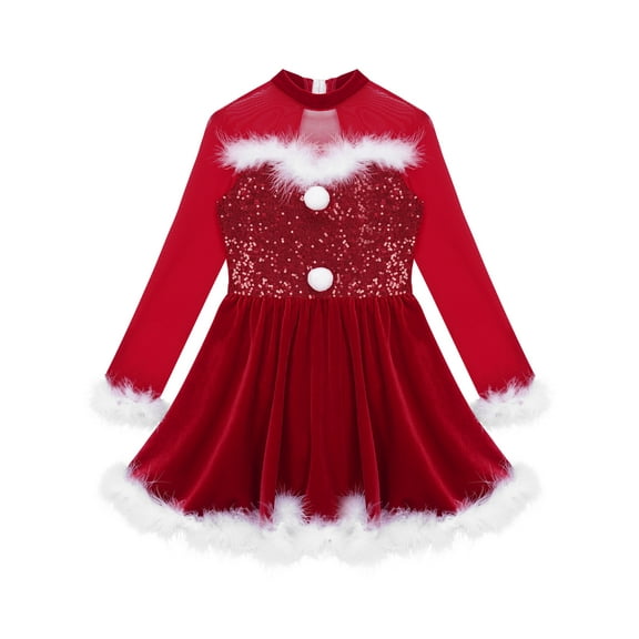 iiniim Girls Figure Ice Skating Dress Christmas Competition Dance Wear Costume Red 10