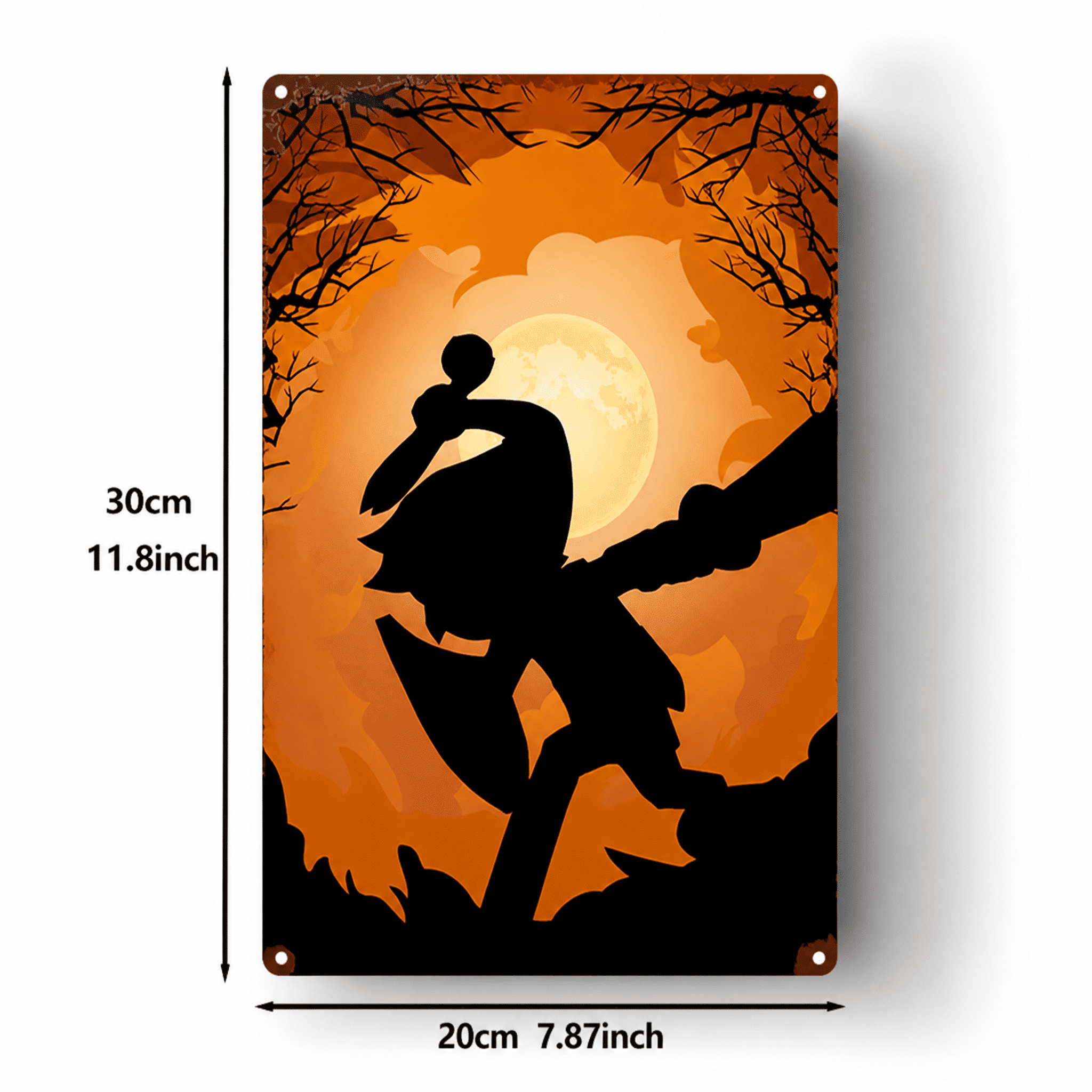 Halloween Link Silhouette Metal Sign 8x12 Inch, Sturdy 2D Flat Plaque, Spooky Wall Decor For Bedroom Bar Home Party, Single Piece