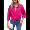 thumbnail image 2 of Camisas de Larga con Botones para Mujer, Blusas de Trabajo de Gran Tamaño con Cuello y Hombros Caídos, Blusa Holgada con Textura Rosa Roja S, 2 of 10