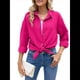 thumbnail image 2 of Camisas de Larga con Botones para Mujer, Blusas de Trabajo de Gran Tamaño con Cuello y Hombros Caídos, Blusa Holgada con Textura Rosa Roja S, 2 of 10