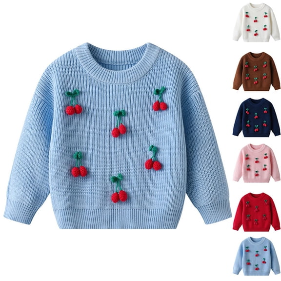 Swuxness Toddler Long Sleeve Knit Sweater, Kids Pullover Tops, Toddler Crew Neck Knit Sweater with Embroidery Flower Print Comfortable Base Layer Top Pink, 5-6 Years