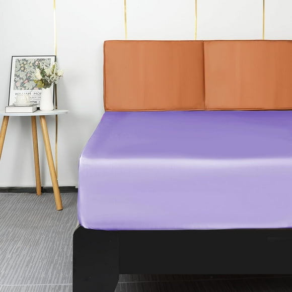 ERDS-Satin Fitted Sheet, Luxurious Silky Smooth Polyester Bedding Soft Deep Pocket Bed Sheets Mattress Cover, Queen, Light Purple
